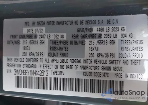 2022 Mazda Cx-30 2.5 Turbo Premium Plus z USA, uszkodzony, nr VIN 3MVDMBEY1NM442613